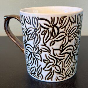 Opalhouse Stoneware White and Metallic Bronze Embossed Flowers and Leaves Mug